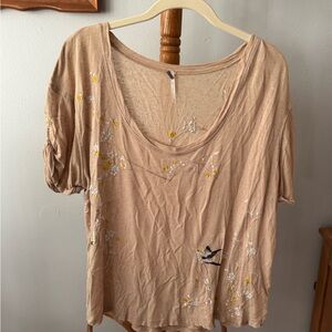 Free People Embroidered Tan Women's Top